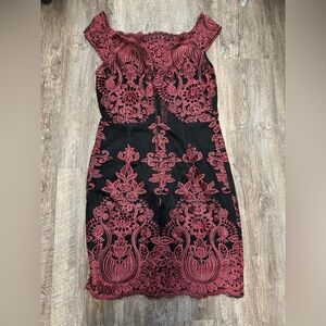 Elegant Black and Red Lace Dress